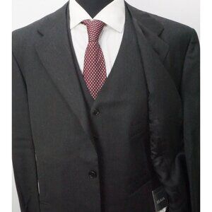 Isaia Patrizio Gray Winter Tasmanian S120s Wool 3Pc Suit Jacket Pant Vest 44 NEW